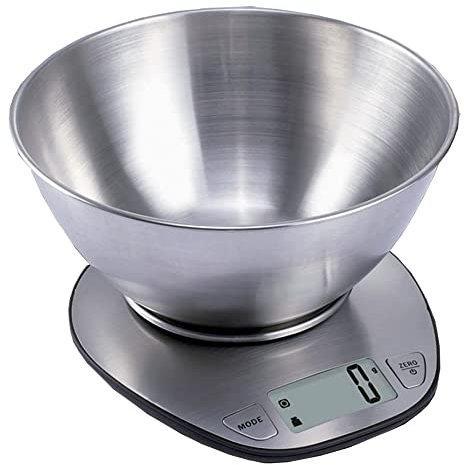 Wehouseware® Báscula Digital para Cocina con Bol Removible Balanza de Cocina de Acero Inoxidable,