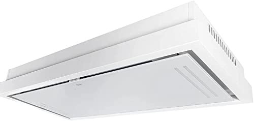 Hotte de plafond GURARI GCH C 343 120 WH PRIME, Hotte aspirante encastrable 120cm/ Verre blanc/blanc/Moteur EBM/Aspiration puissante 1000m³/ Hotte à air pulsé/Ionisation/Hotte de plafond