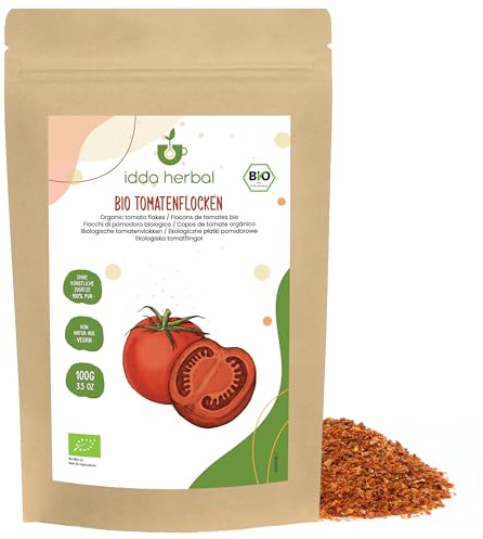 IDDA Herbal Tomatflingor BIO 100g, Krossade Torkade Tomater, Ekologiska Tomat Flingor för Matlagning