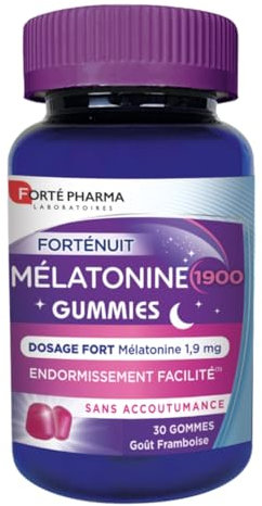 Forté Pharma - Mélatonine 1900 Gummies sommeil - Melatonine 1,9 mg a macher - Complément Alimentaire Sommeil Adulte, Endormissement facilité, Décalage horaire, Jetlag - 30 gommes, 1/soir