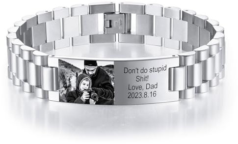 INBLUE Personalisiertes Armband für Papa Männer - Gravierte Namen Text Foto Herren Gliederarmband Geschenk zum Geburtstag Jahrestag Vater Ehemann Opa Sohn Freund - C1