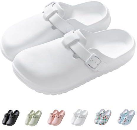 IDEINER Garden Clogs Women Slip On Mules Sandals White Size UK 4 (37)