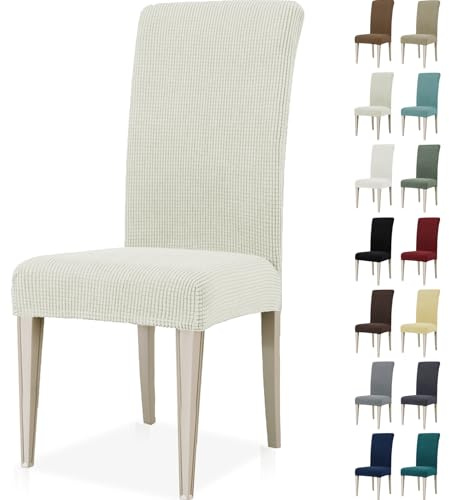 Ystyle Fundas Sillas De Comedor Pack 4, Fundas para Sillas Ajustables, Funda para Sillas Elástica, Cubre Funda Protectora Sillas Lavables para Banquetes Hogar Restaurante Hotel, Blanco Natural