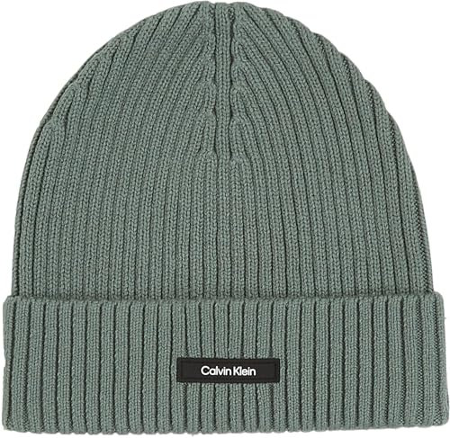 Calvin Klein Herren Strickmütze Classic Cotton Rib Beanie aus Baumwolle, Grün (Dark Forest), Einheitsgröße