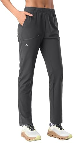Jogging Femme Lumière Pantalon Sport pour Femmes Freizeithose Taille Elastique Bas de Pantalons Sport Yoga UPF50+ avec 3 Poches Gris L