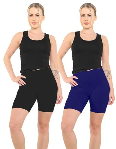 The Fancy Dress® Pack of 2 Women's Cotton Cycling Shorts - Ladies Yoga Gym Workout Running Cycling Sports Shorts Stretchy 1/2 Length Over-Knee Legging Plus Size 6-30