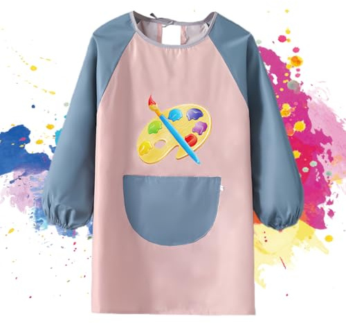 Grembiule Pittura Bambini,Impermeabile Grembiuli Bambin per 7-12 Anni,Grembiule per Pittura Asilo,Grembiuli Pittura Artistica Attività,Tablier Peinture Enfant per Pittura,Maniche Lunghe con Tasca