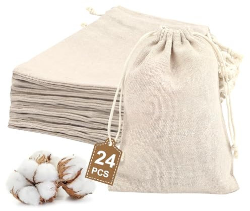 Moosono 24 Stück Stoffsäckchen，13x18cm Baumwollsäckchen mit Zugband，Leinensäckchen Säckchen zum Befüllen，Stoffbeutel Klein für DIY Adventskalender Basteln Geburtstag Hochzeit Weihnachten