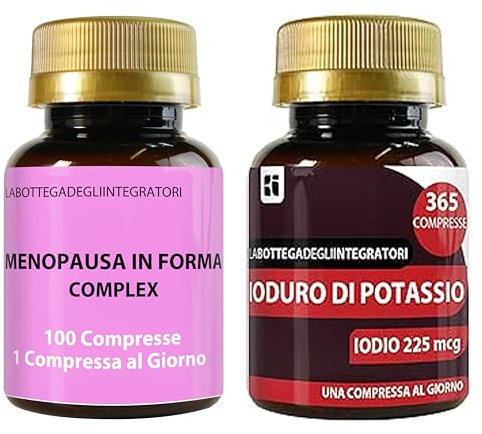 Set di Integratori Menopausa 100 Compresse e Iodio 225 mcg 365 Compresse | Kudzu e Trifoglio Rosso Ricchi in Isoflavoni | Metabolismo, Peso, Rilassamento, Vampate | Metabolismo e Tiroide