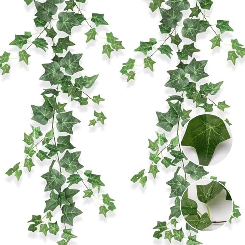 EnixwH 2 Pièces Lierre Artificiel Interieur, 180 cm Guirlande Lierre, Plante Artificielle Tombante, Lieres Artificielles Decoration pour Patio Balançoire Mariage Bureau Fête Noël (Vert)
