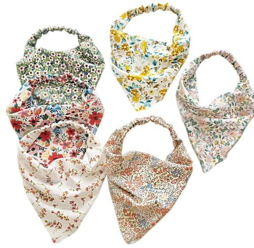WOVOWOVO 6PCS Floral Head Bandana Hair Scarf Kerchief Headbands Bandanas for Women Girls Chiffon Boho Head Coverings Headscarf Spring Summer Chic Hair Accessories
