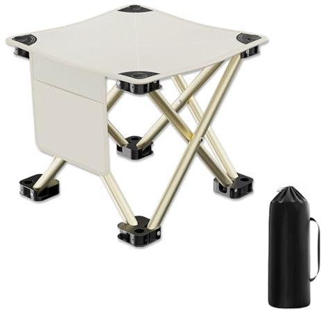 BTIUGYI Tabouret de Camping, Tabouret Pliant Portable avec Sac de Rangement, Siège Pliable et Léger Tabouret Pliant Pliable pour Adultes pour Voyage Randonnée, Jardin, Pêche, Plage (Blanc, 33CM)