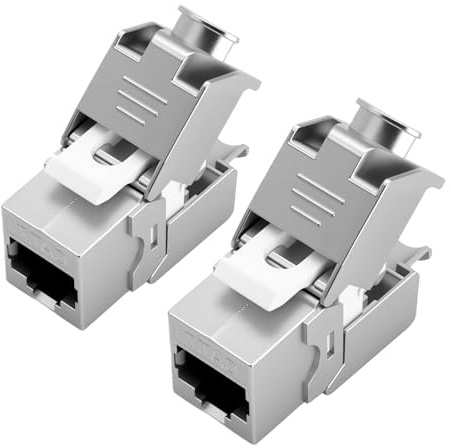 Quevati Lot de 2 modules CAT 7 Keystone RJ45 femelle pour câble LAN, 10 Gbit/s à 1000 MHz STP femelle encastrable pour panneau de brassage et boîte réseau, sans outil LSA