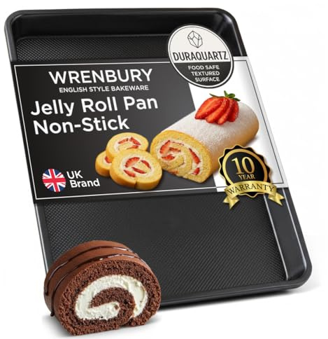 Wrenbury Non-Stick Swiss Roll Tin - DuraQuartz Carbon Steel Swiss Roll Baking Tray 39x27cm - Warp-Resistant Large Oven Tray for Swiss Rolls, Roulades & Flat Bakes