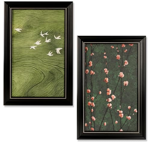 Pduoduo Conjunto de 2 cuadros decorativos enmarcados, decoración de pared con pinturas de flores coloridas, decoración botánica para pasillos, escaleras, salones y dormitorios, 23,6 × 15,7 pulgadas