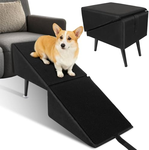 Orifesio Hundtrappa vikbar, halkfri hundtrappa för små hundar, hundramp för soffa säng, husdjurstrappa vikbar, multifunktionell fotpall för husdjur, små hundar, katter