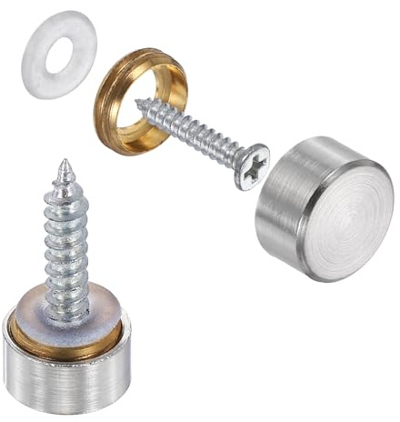 sourcing map 10Pcs Screw Covers Caps, Brass Flat Mirror Screws Decorative Caps Cover Nail Fasteners for Sign Advertising Hardware Construction, 10mm Diameter, Brushed Silver