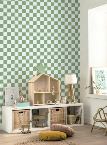 Yomshi Självhäftande tapet boho självhäftande film möbler 44 x 300 cm geometrisk tapet grön rutig självhäftande tapet för lådor sovrum vardagsrum vattentät hyrevänlig strukturerad