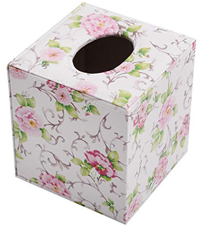 S Forever Home Decor Flower Pattern Faux Leather Tissue Box Cover (Square)