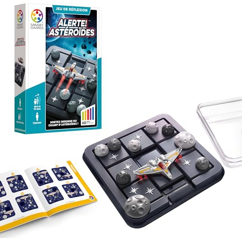 SmartGames - Alerte ! Astéroïdes - Jeu de Réflexion - Sortez Indemne du Champ d'Astéroïdes - 60 Défis de Niveaux Différents - 1 Joueur - A partir de 8 Ans