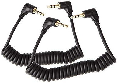 2-Pack 1m Mini Coiled 90 Degree 1/8 3.5mm TRS Jack Male to Male Stereo Aux Audio Coiled Cord (Stretched Up to 1m)