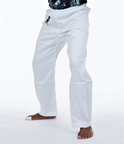 Karate Pants by Ronin - Poly/Cotton Light Weight Martial Arts Pants with Elastic Waist, White, 4