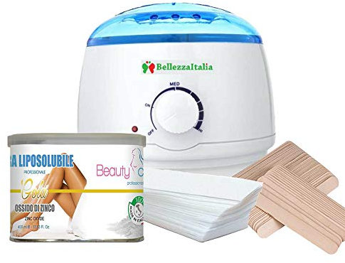 KIT DEPILAZIONE VASO CERETTA 1 SCALDACERA con pentolino + 1 CERA BARATTOLO 400 ml + 100 STRISCE DEPILATORIE TNT + 100 SPATOLE STENDICERA