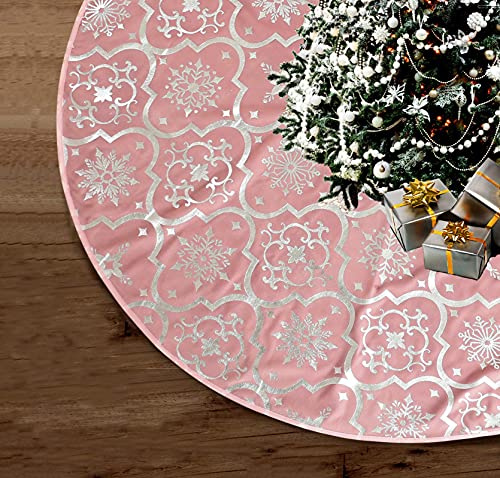 Manta de árbol de Navidad de 122 cm, Manta de árbol de Navidad con Medias de Navidad, Falda de árbol de Navidad con patrón de Copo de Nieve Manta de Navidad para Navidad, Vacaciones, Fiesta (Rosa)