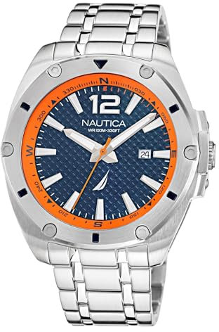 nautica Correa de Acero Inoxidable de Cuarzo para Hombre, Plateada, 22 Relojes Informales (Modelo: NAPTCS220), Pulsera