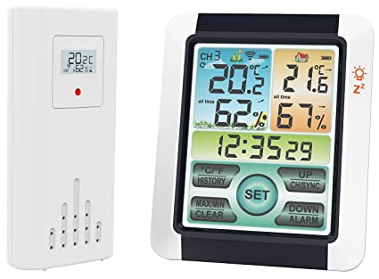 Ailgely Stazione Meteorologica Wireless con Sensori Esterni, Stazione Meteo Meterologica Digitale,Termometro Digitale Igrometro per Interni Esterni, LCD Touchscreen Colorato