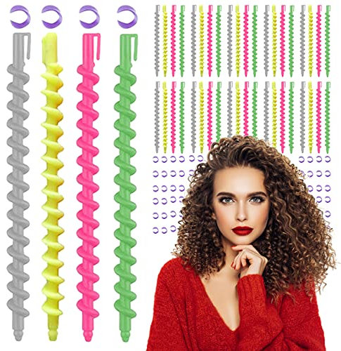 22 Pcs Heatless Hair Curlers Plastic Spiral Rollers Hair Curlers Hairdressing Curler Rollers for Women Girls Barber Hairdressing Hair Rollers Salon Tools Color Random