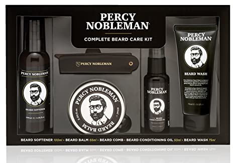 Percy Nobleman, Komplettes Bartpflege-Set mit Bartweichmacher, duftendem Bartöl, Bartbalsam, Bartwäsche und faltbarem Acetat-Kamm