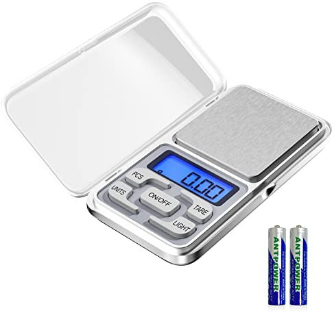 Fousenuk Küchenwaage Digital, Digitalwaage Hochpräzise 500g / 0.01g Lebensmittelwaage Edelstahl Haushaltswaage mit Lcd Display und Tara Funktion, Taschenwaage für Lebensmittel, Schmuck, Kaffee