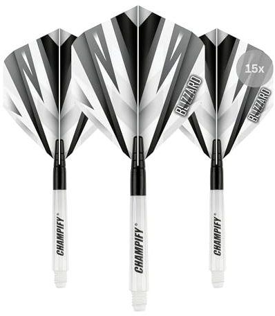 Champify® 15 x 42mm FusionTech Dart Schäfte und 15 x Blizzard Flights | Kunststoff & Aluminium Shafts und Flights als Dart Zubehör für Steeldarts und Softdarts | Für Dartpfeile mit 2BA Gewinde