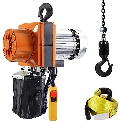 VEVOR Electric Chain Hoist, 2200 lbs/1 ton Capacity, 10 ft Lifting Height, 10 ft/min Speed, 120V, Single Phase Overhead Crane with G100 Chain, 10 ft Wired Remote Control for Garage, Shop, Hotel, Home