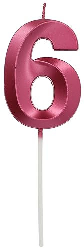 Folat 24246 Cake Candle Glamour Number/Number 6 Pink Metallic Birthday Candles for Birthday, Birthday Decoration, for Children's Parties, Weddings, Company Parties, Anniversaries, 7 cm