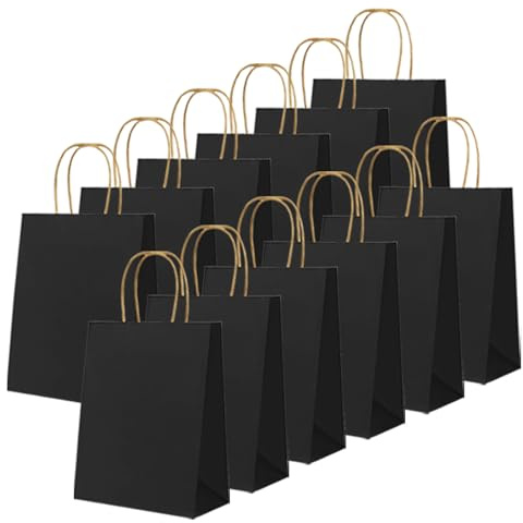 24 Pièces Noir Sacs en Papier Kraft avec Poignées,16 x 22 x 8 cm Cadeaux en Papier Petits sacs de Transport Emballage Cadeau Sac Kraft sacs de Fête pour la Nourriture, la Pâtisserie, le Shopping