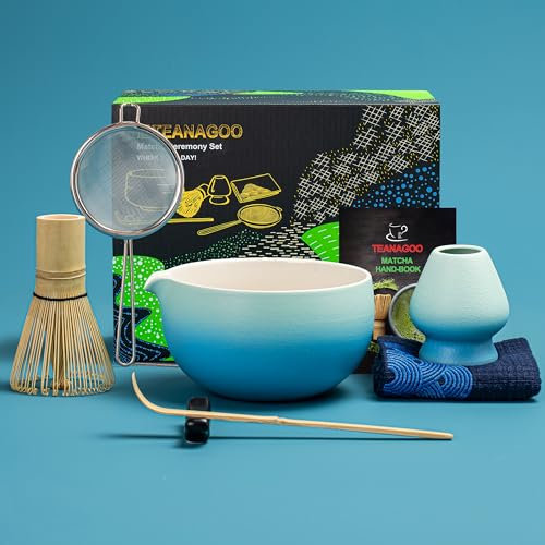 TEANAGOO Matcha Whisk,Matcha Set,Matcha Kit Grident Blue,Matcha Tea Set for Making Breakfast/Latte,Matcha Whisk Set and Bowl with All Accessories,Gift for Matcha Lover