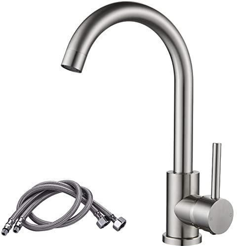 F-DEEN Rubinetto Cucina, Miscelatore Monocomando con Beccuccio Girevole a 360°, Rubinetto Lavello Cucina in Acciaio Inox，Nichel Spazzolato