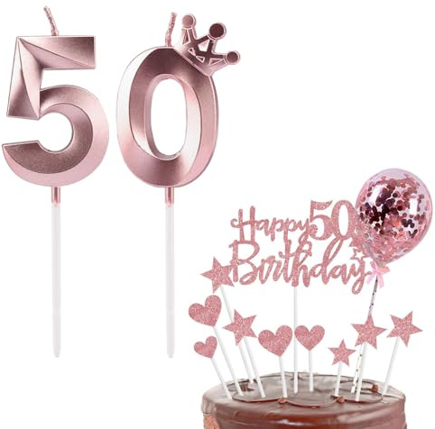 Födelsedagsljus 50 sifferljus 50 med krona (roséguld 50)