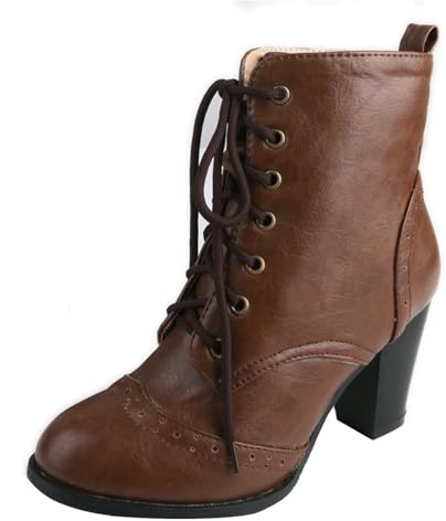 HSyc JRX Botines de tacón alto para mujer con cordones, botas de invierno tacón bloque botines con cordones, marrón, 45 EU