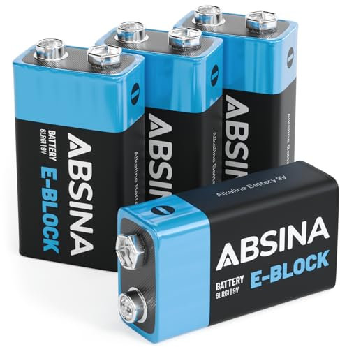 ABSINA 4X Pilas 9v alcalinas - 9V Battery Duradera y a Prueba de Fugas para detectores de Humo y más - 6LR61 9v Pilas cuadradas, Pilas 9 V, baterias y Pilas