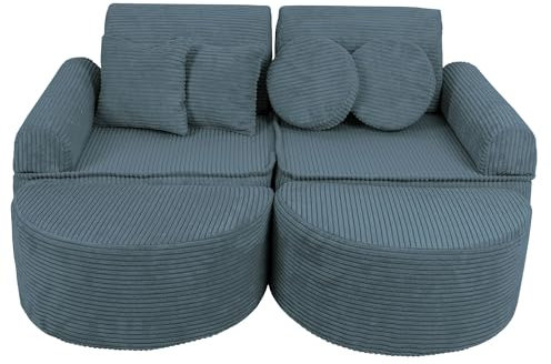 MEOWBABY Kindersofa – Spielsofa für Kinder – Weiche Klappsofa mit Schlaffunktion – Kuschelecke für Kinderzimmer, Cord, Türkis