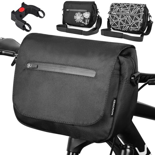 GXCROR Lenkertasche Fahrrad 5L mit Adapter, Handyhalterung, Trageschultergurt, Blitzschnell Abnehmbar, Wasserabweisende fahrradtasche Lenker, Für Stadtpendler, Reisen