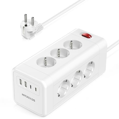 HITRENDS Multiprise de table 18 en 1 USB C, multiprise 12 compartiments avec interrupteur et 4 USB, prise de distribution, montage mural/montage sur table, multiprise Schuko USB pour la maison, le