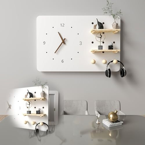 Cache Compteur Electrique Coffret de Distribution avec Horloge Silencieuse, Couvercle de Disjoncteur Relevable Gauche/ Droite, Cache de Salon/ Chambre pour Panneau Électrique(Style A,70x 50cm(27 1/2x1