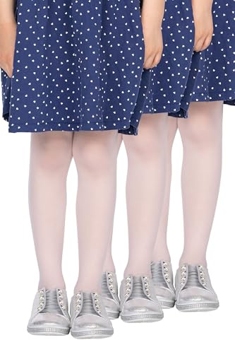 LORES 3-Pack Girls Tights Plain School Semi Sheer Pantyhose Classic Footed Dance Ballet Stockings Everyday 20 DEN Tonia, Bianco 7-8 years