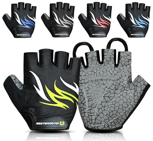 WESTWOOD FOX Guanti da ciclismo per uomini donne-Anti-scivolo Guanti da bicicletta imbottiti a mezzo dito, traspiranti, leggeri, ammortizzanti, comodi guanti da ciclismo MTB BMX Road. (Verde, L)