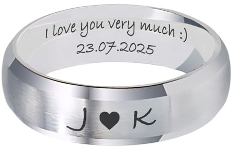 Comfort Fit 6mm Silver Titanium Steel Ring – Custom Engraved Personalised Text, Matte Beveled Edge Sleek Band, Proposal, Ideal Wedding, Promise, Anniversary Ring or Gift for Men Women