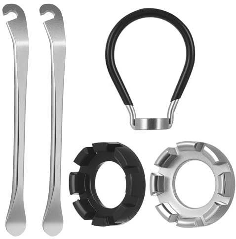 5 PcBike Spoke Wrench Tool Set, Bike Spoke Tool with Bike Tyre Levers for Bicycles, Portable Bicycle Tire Lever, Wheel Wrench 10-15 Gauge for Cycling Wheel Tension Adjustment Repair Tools